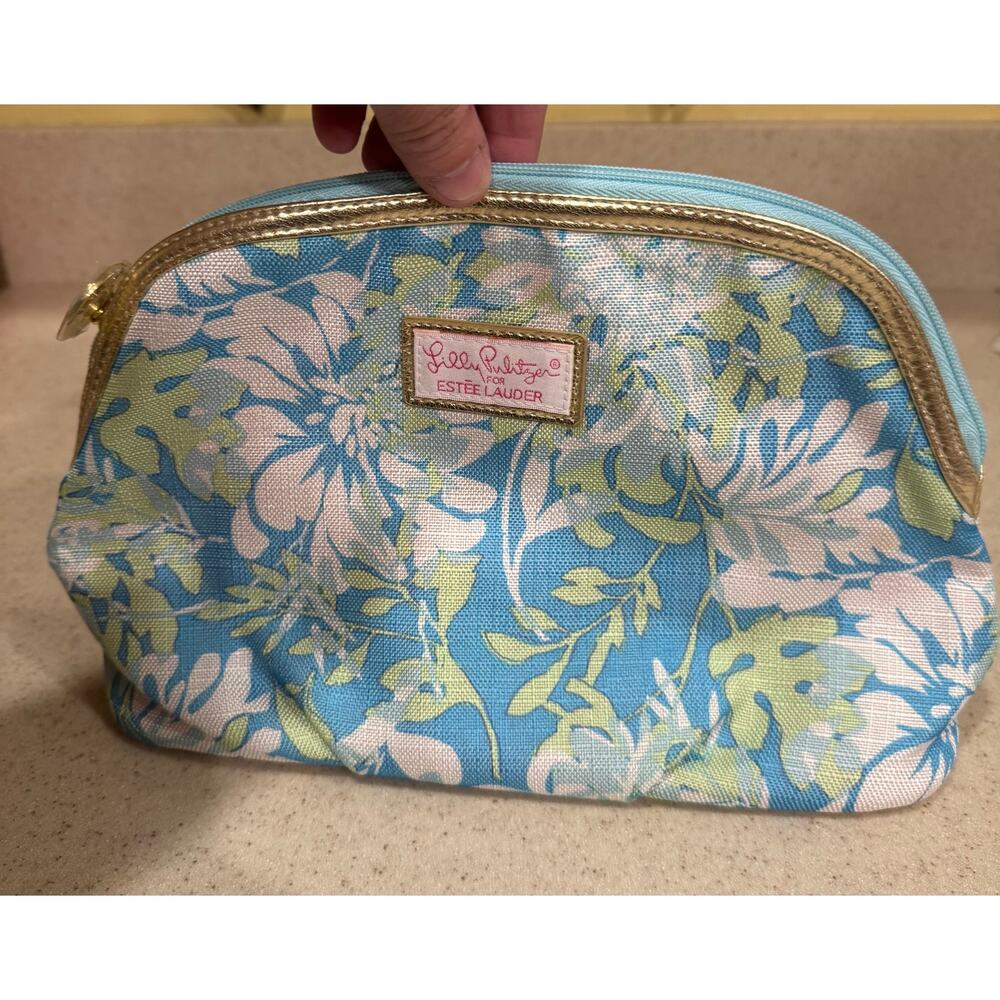 Lily Pulitzer Green Blue Floral Multicolored Makeup Bag